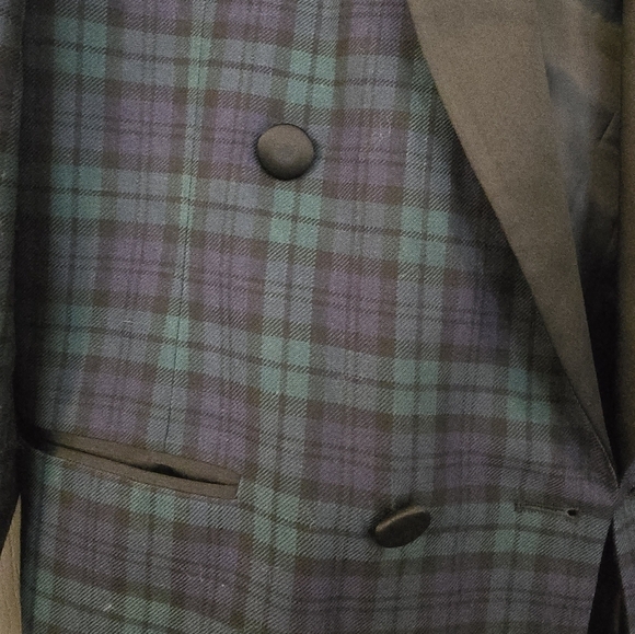Mens 39L Perry Ellis 100% virgin wool tuxedo jacket made in the USA green plaid - Picture 2 of 7